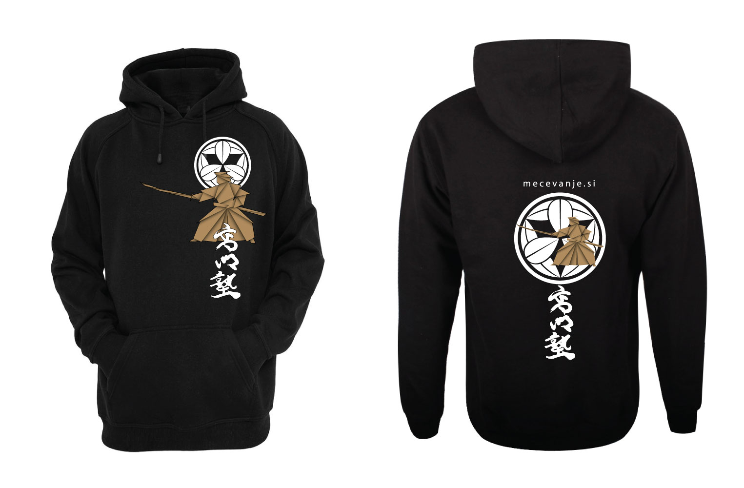 hoodie z lepim motivom logotipa in mečevalca